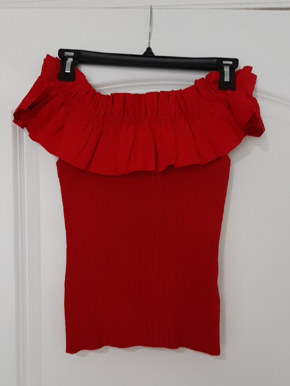 Skies Are Blue Red Off-Shoulder Ruffle Knit Top XS NWT